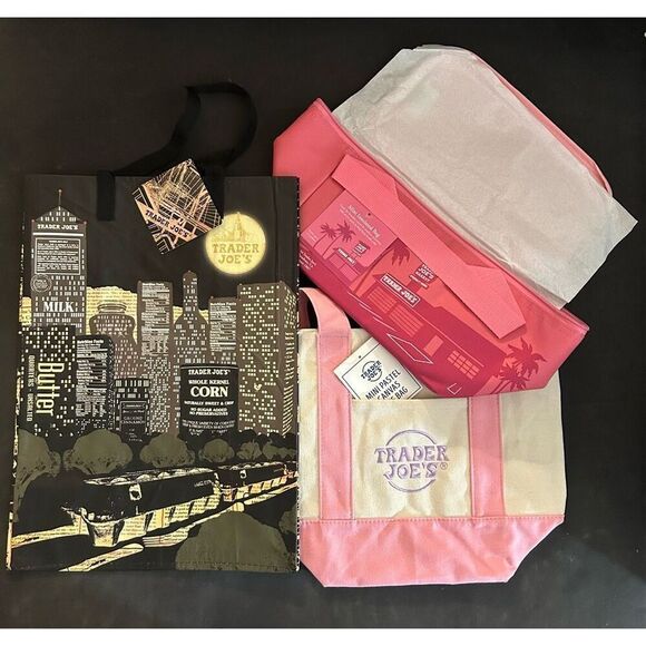 Set Of 3 Trader Joe’s Nocturne Reusable & Mini Canvas & Insulated Lunch Bags - Picture 4 of 4